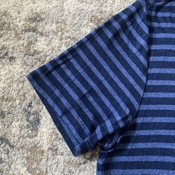Mr Turk Short Sleeve Button Up Shirt Jersey Striped Men's Sz Medium Blue - Picture 2 of 11